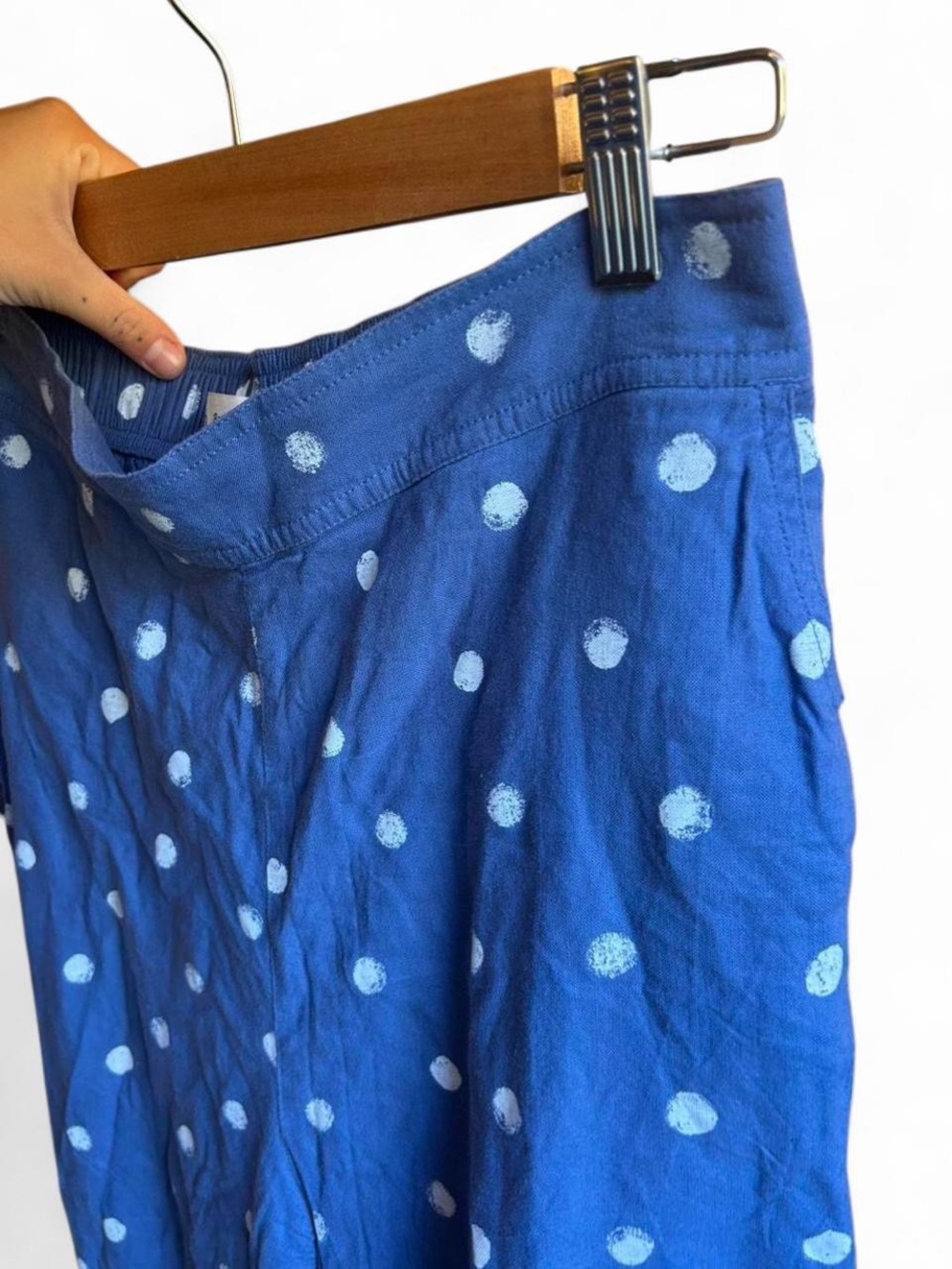 Anthropologie Blue Polka Dot Wide-Leg Pants - Picture 4 of 8